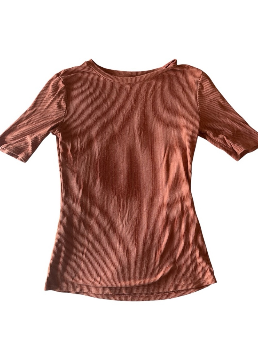Nine West Ribbed Short-Sleeve Top in Rust